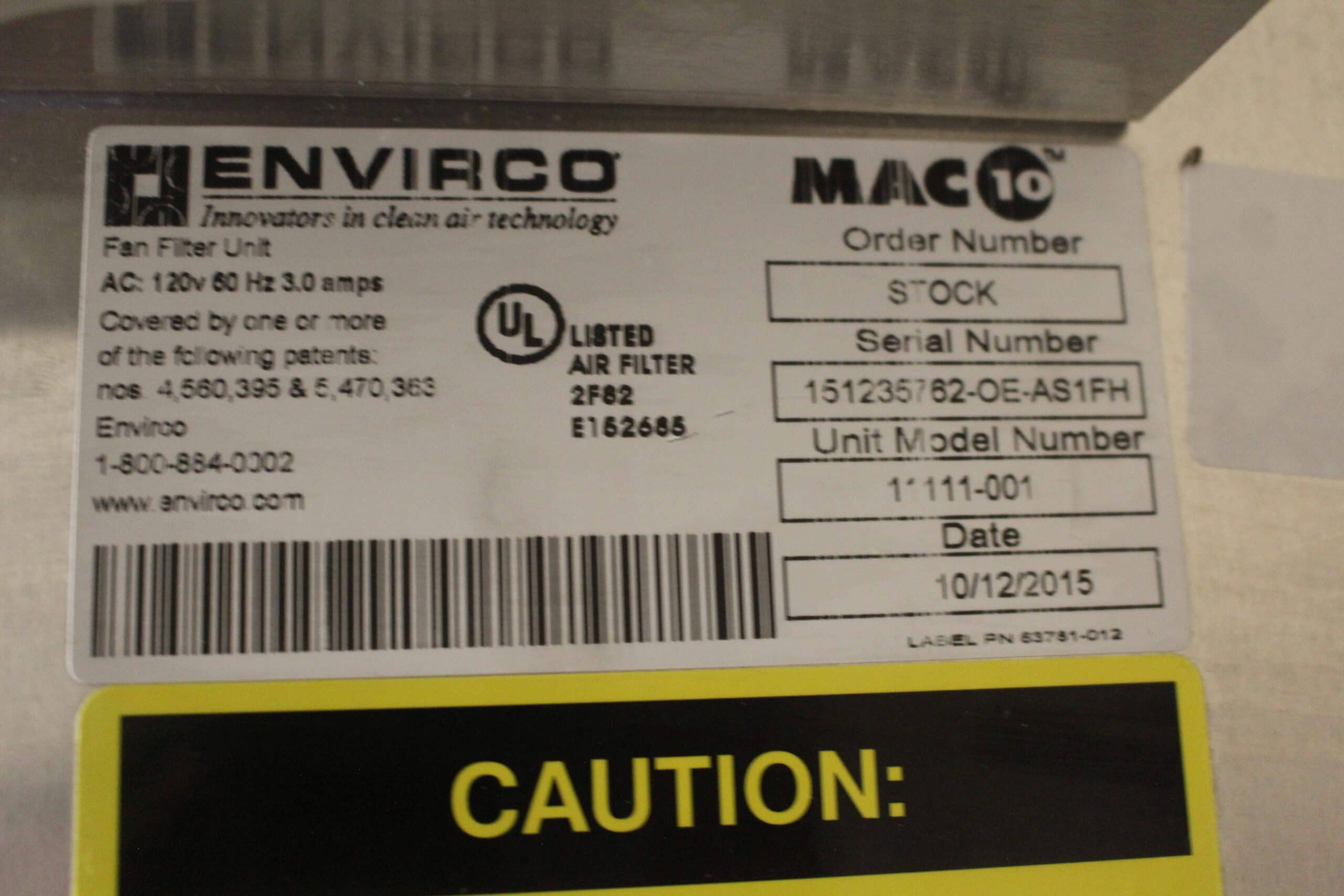 Envirco fan top filter unit